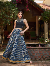 Women Navy Floral Elasticated Anarkali Skirt
